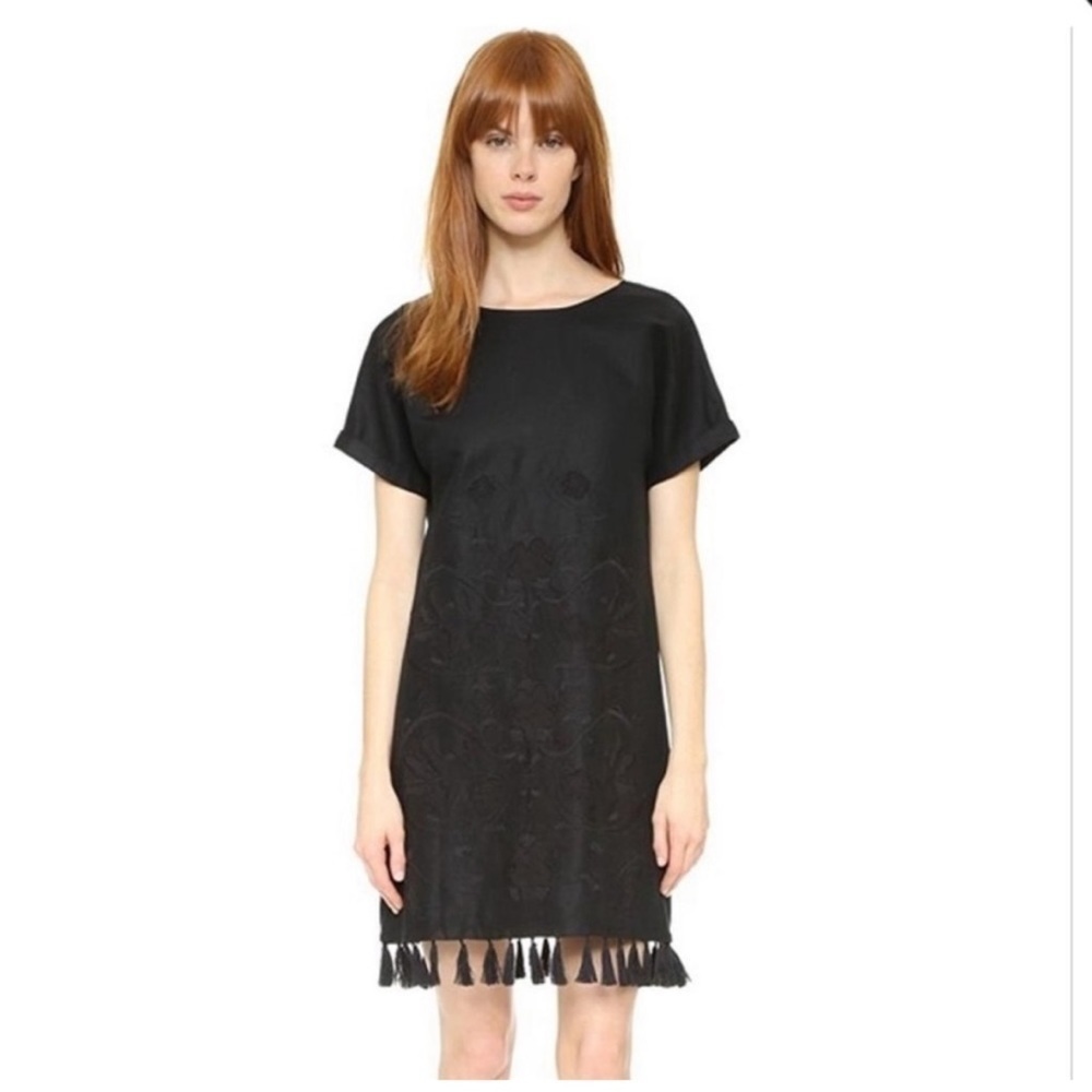 Madewell Embroidered Tassel Tee linen Dress Black Size S
